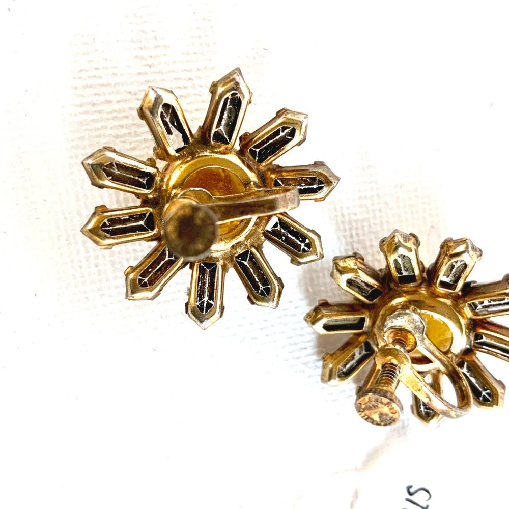 Vintage Sterling Silver Crystal Rhinestones Daisy Earrings Screw Back - Picture 13 of 16